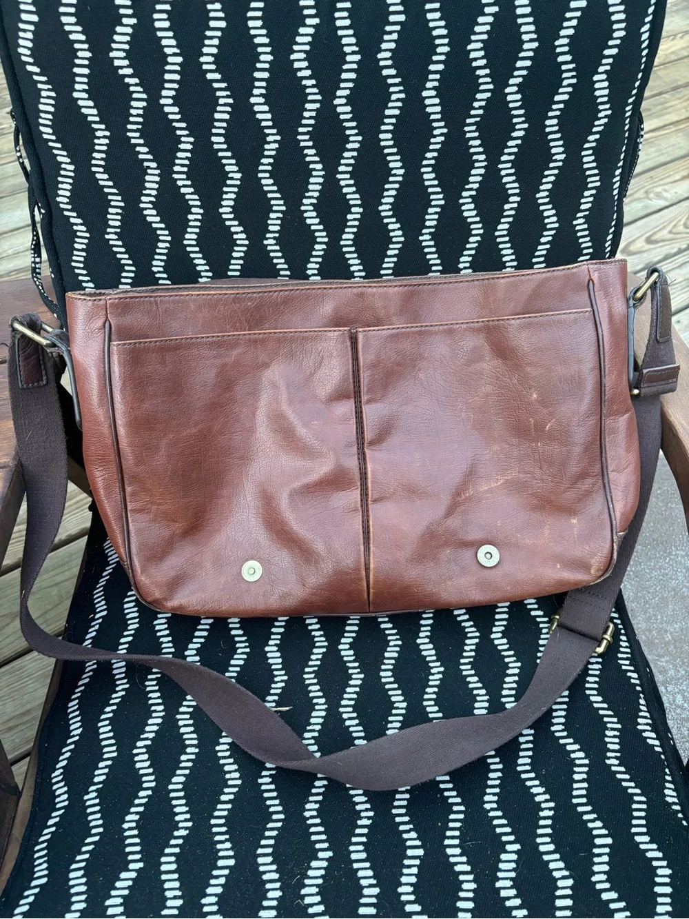 Fossil Brown Leather Messenger Laptop Bag Crossbody Shoulder Bag